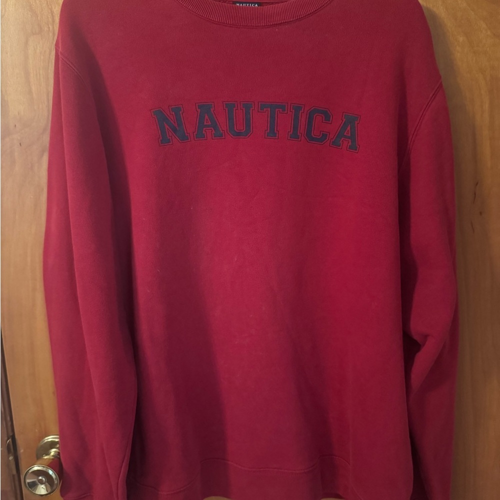 Vintage Nautica Men's Bold Red Crewneck Sweater